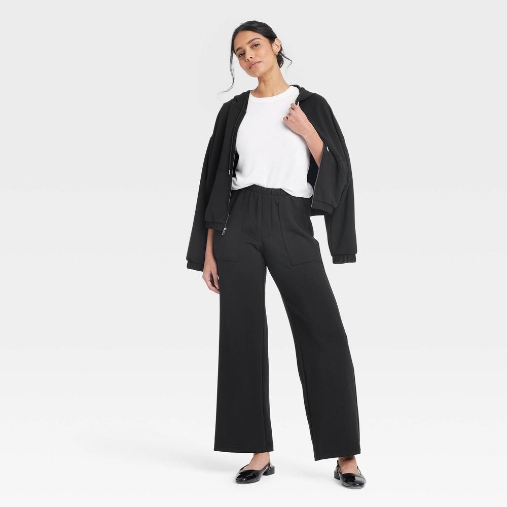 Women's Mid-Rise Sandwash Pull-On Knit Leisure Utility Pants - A New Day™ Black S: Modal Blend, Elastic Waistband Product Image