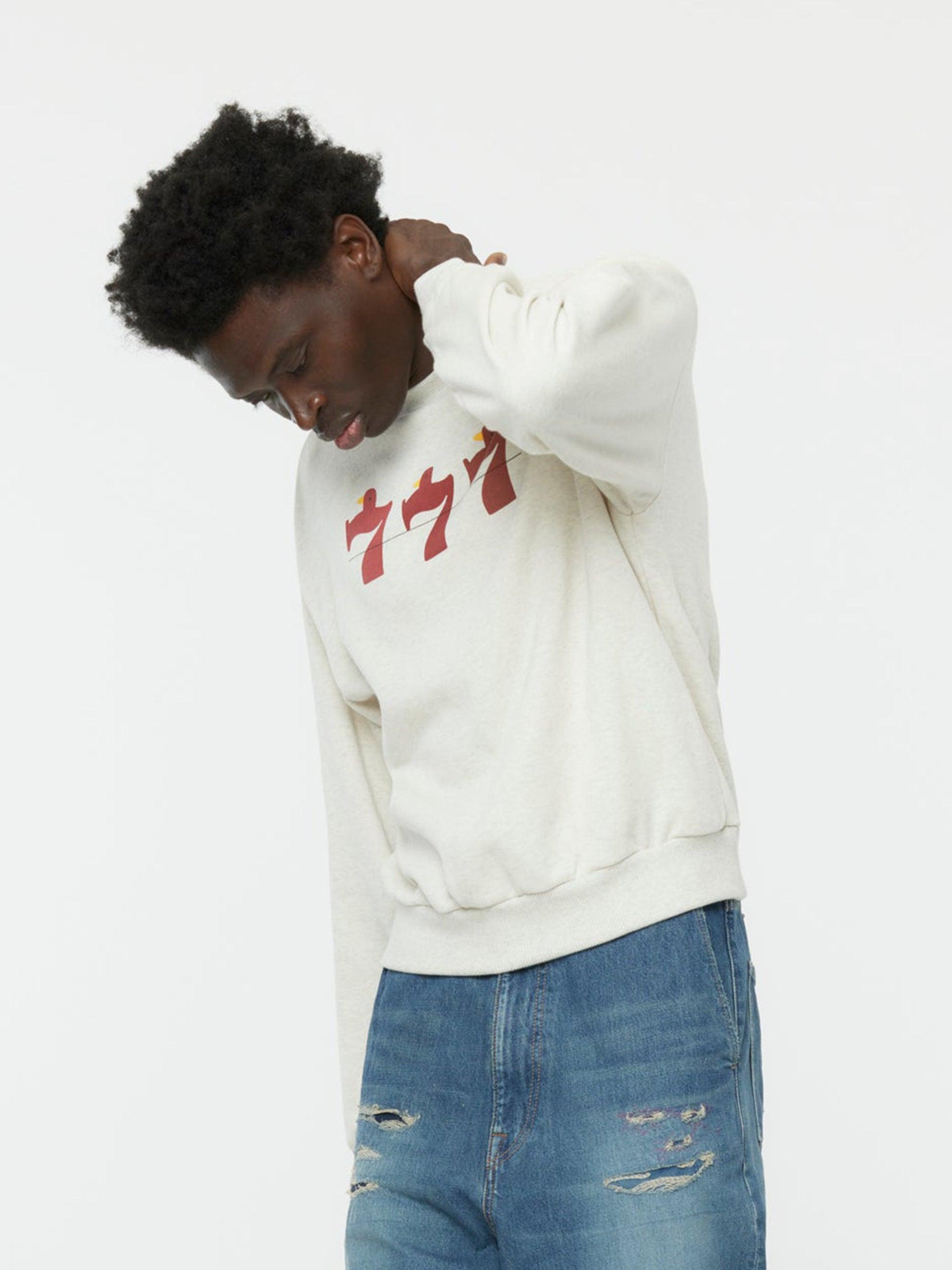 Lucky Battery Bird Crew Knit Sweater (Ecru) Product Image