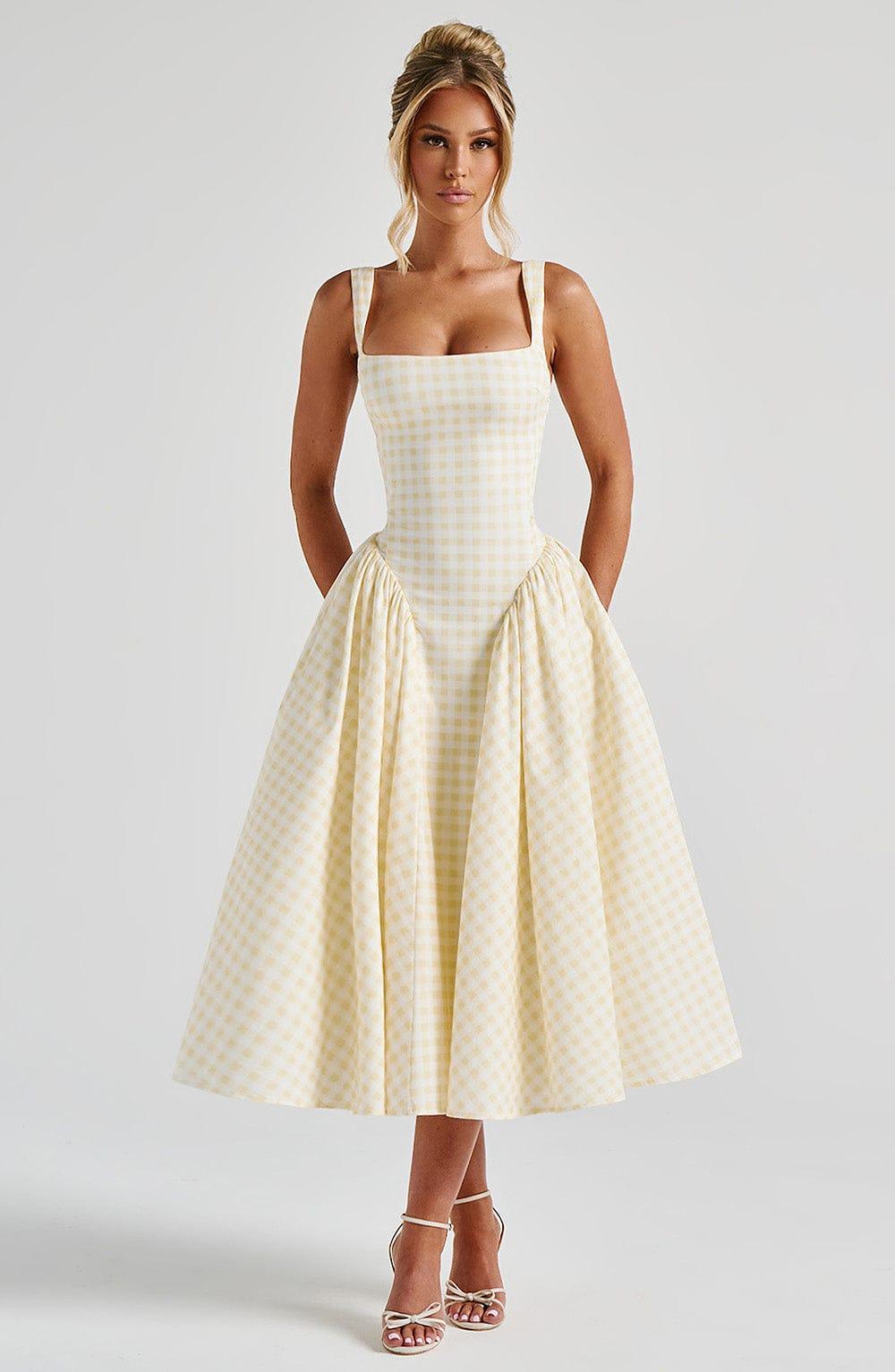 Sherrie Midi Dress - Lemon Gingham Product Image