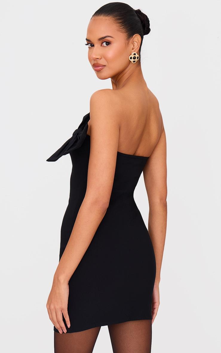 Black Stretch Woven Bow Detail Mini Dress Product Image