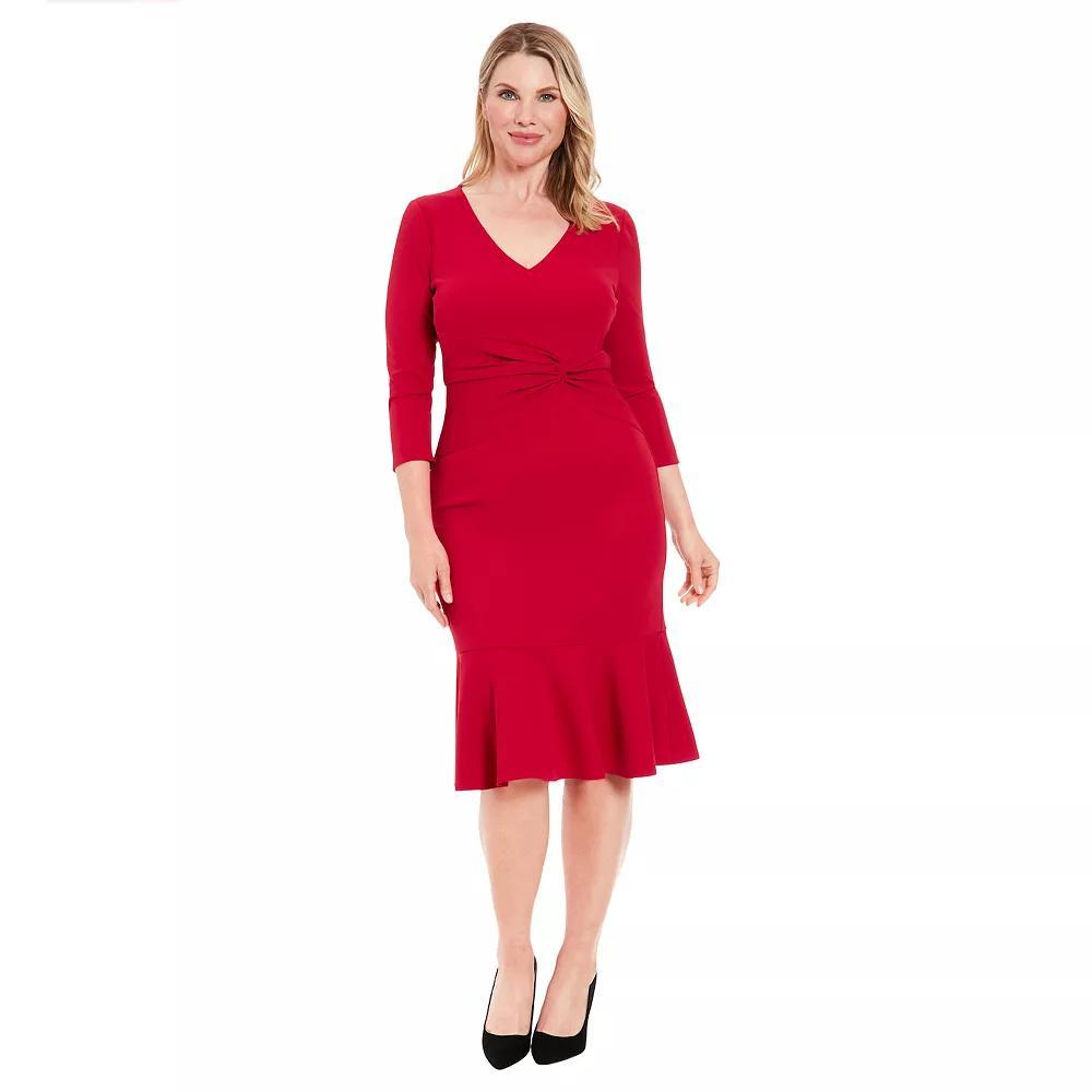 Petite London Times Quarter Sleeve V-Neck Side Twist Midi Dress, Women's, Size: 6 Petite, Red Product Image