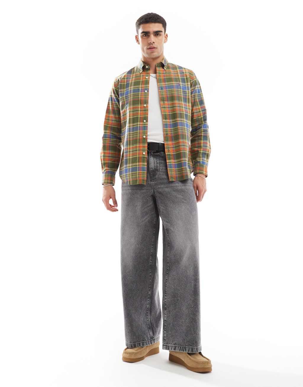 Polo Ralph Lauren icon logo check oxford shirt in dark green Product Image