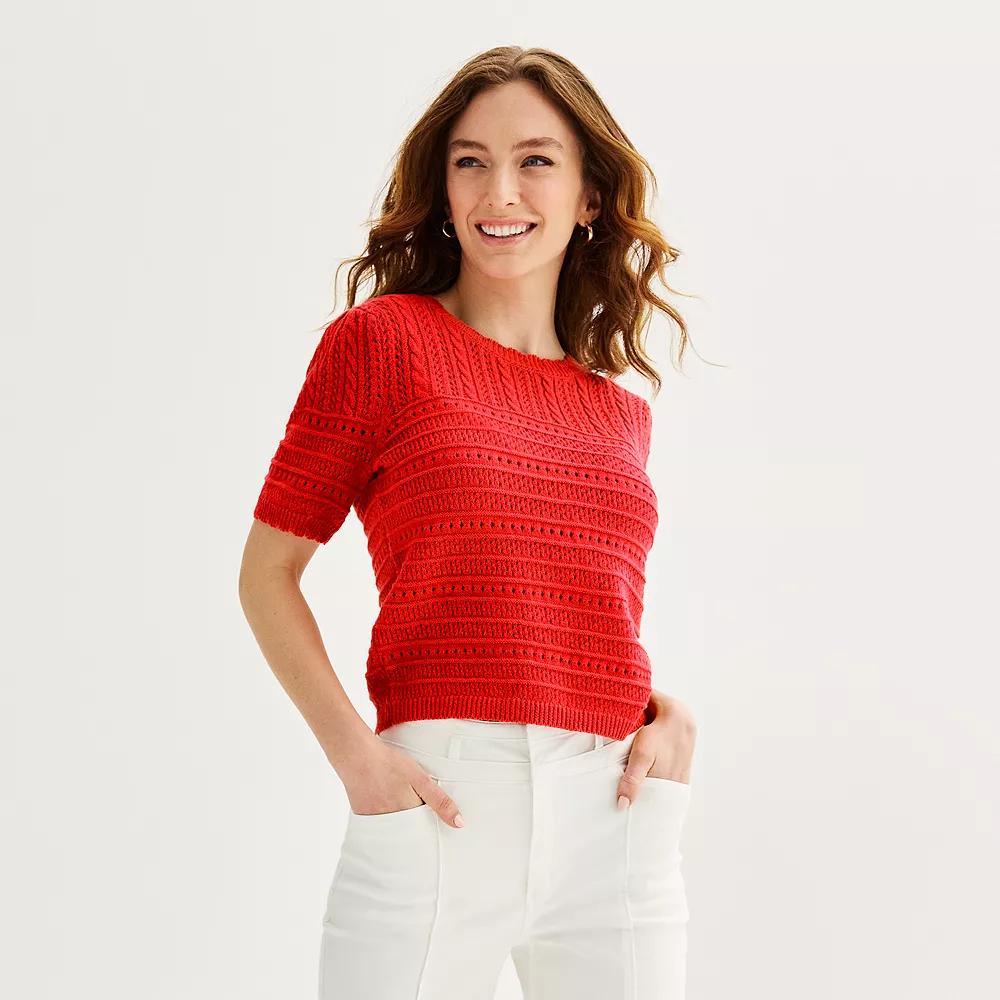 Women's Draper James Short Sleeve Pointelle Sweater, Size: Medium, Red Product Image