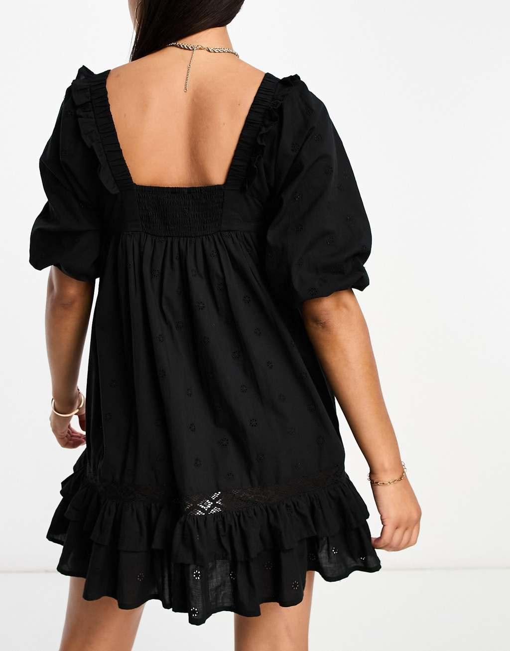 Iisla & Bird beach pin tuck volume eyelet mini beach summer dress Product Image