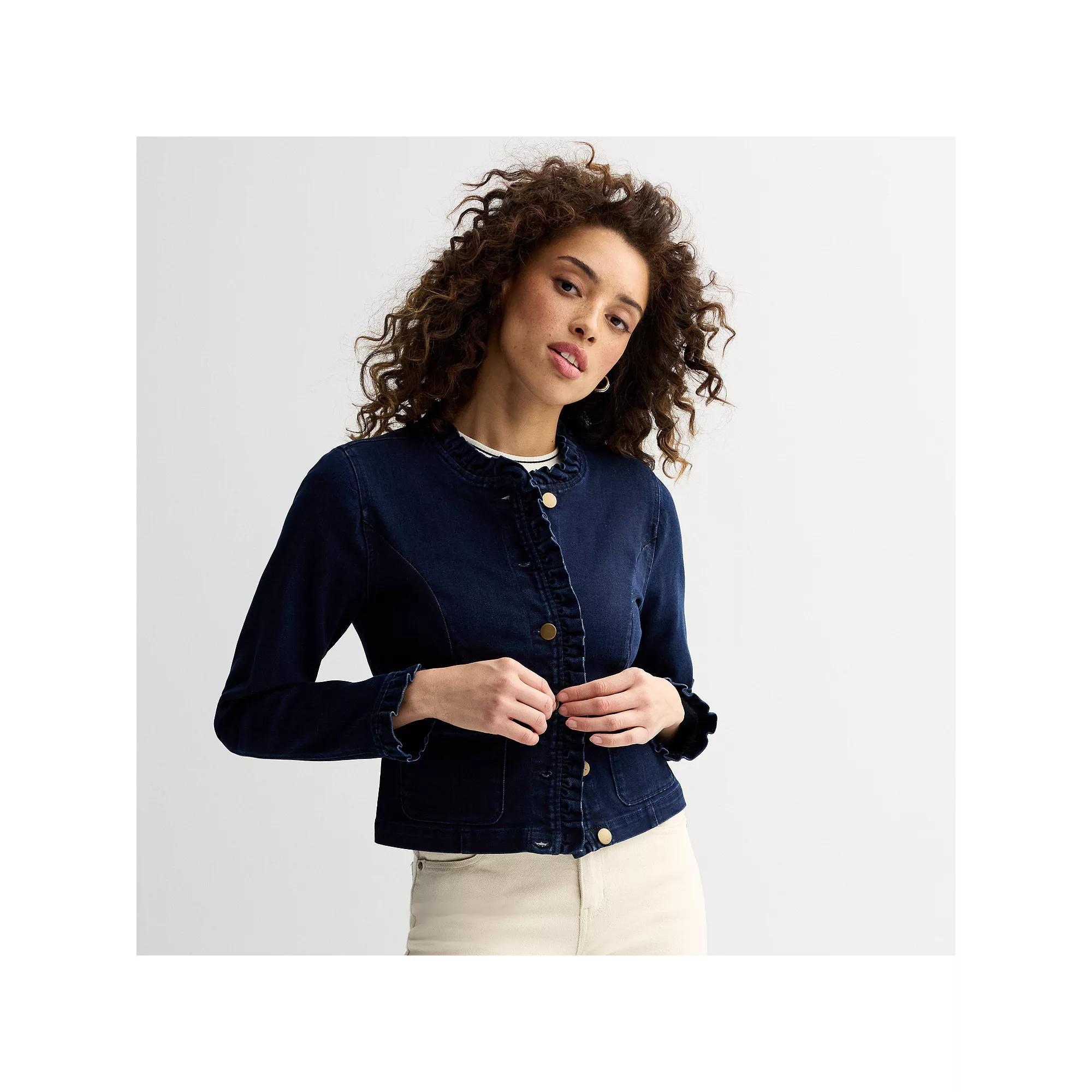 Women's Draper James Ruffle Denim Jacket, Size: XS, Dark Grey Product Image