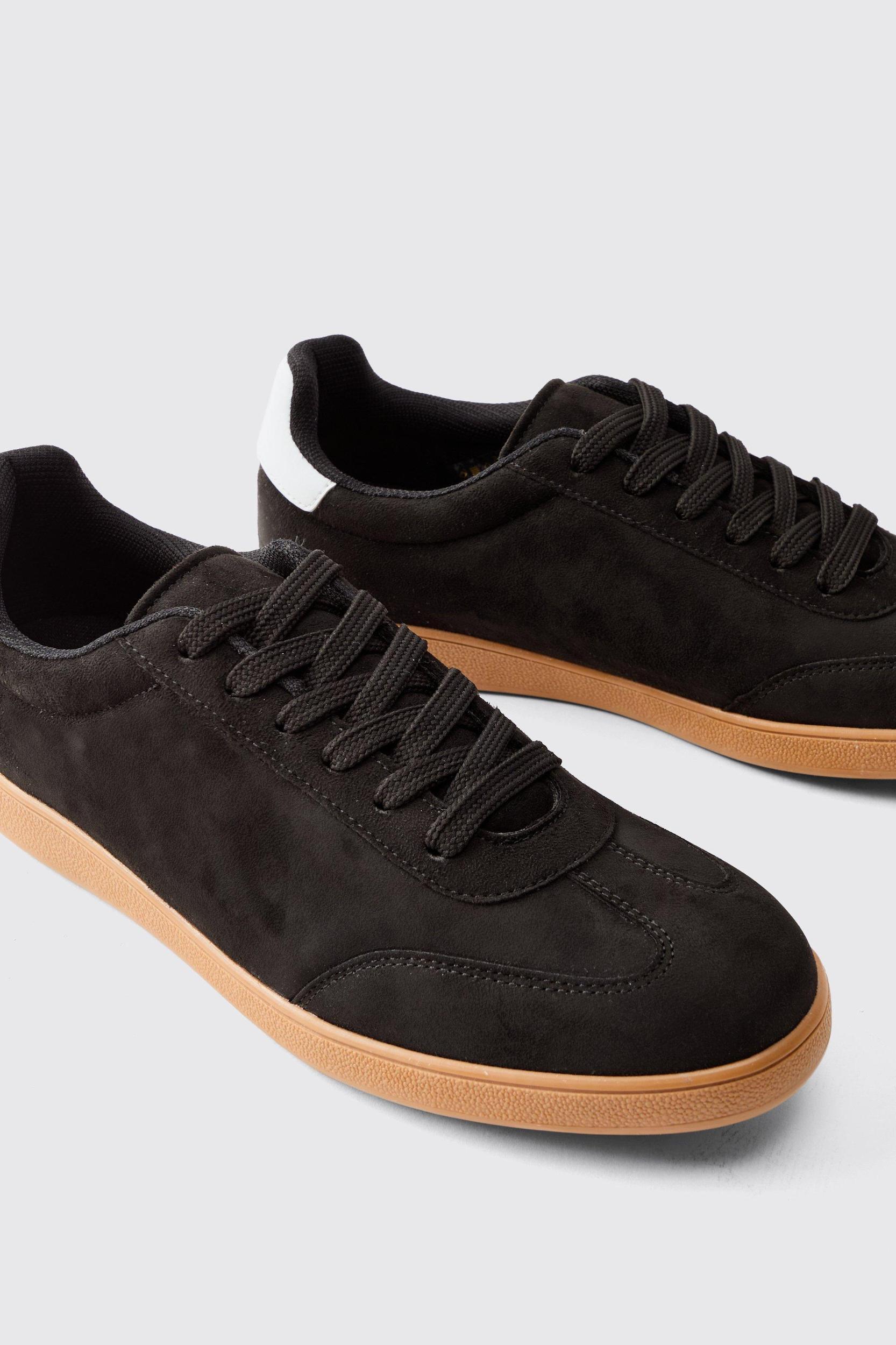 Faux Suede Trainer In Black | boohooMAN USA Product Image