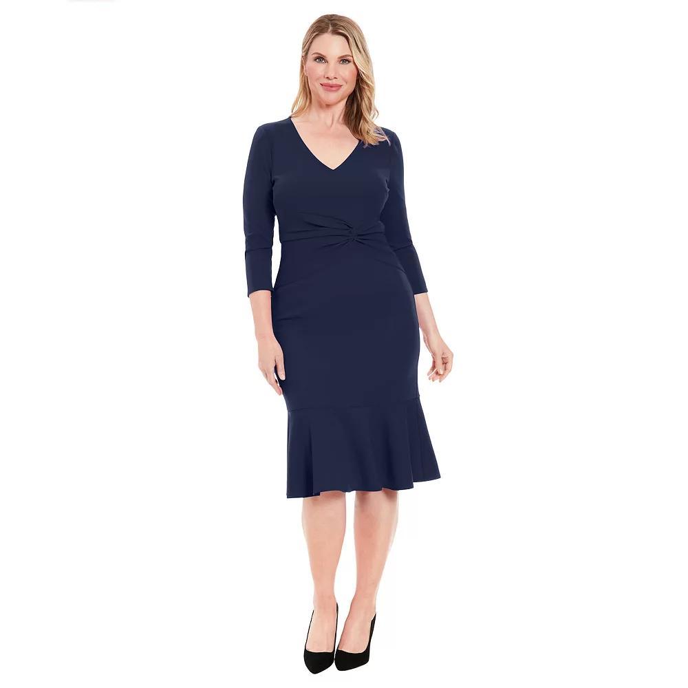 Women's London Times V-Neck Side Twist Midi Dress, Size: 4, Black Product Image