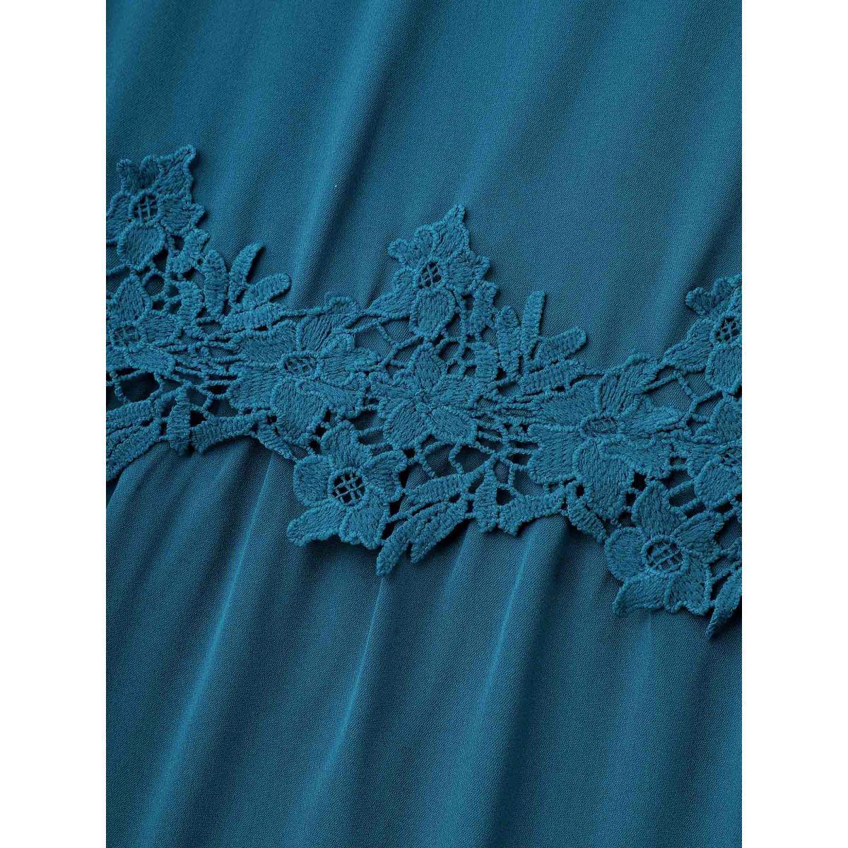 Plus Size Aegean Lace Detail Ruffled Round Neck Blouse Women Elegant Elbow-length sleeve Round Neck Everyday Blouses BloomChic 28/5X Product Image