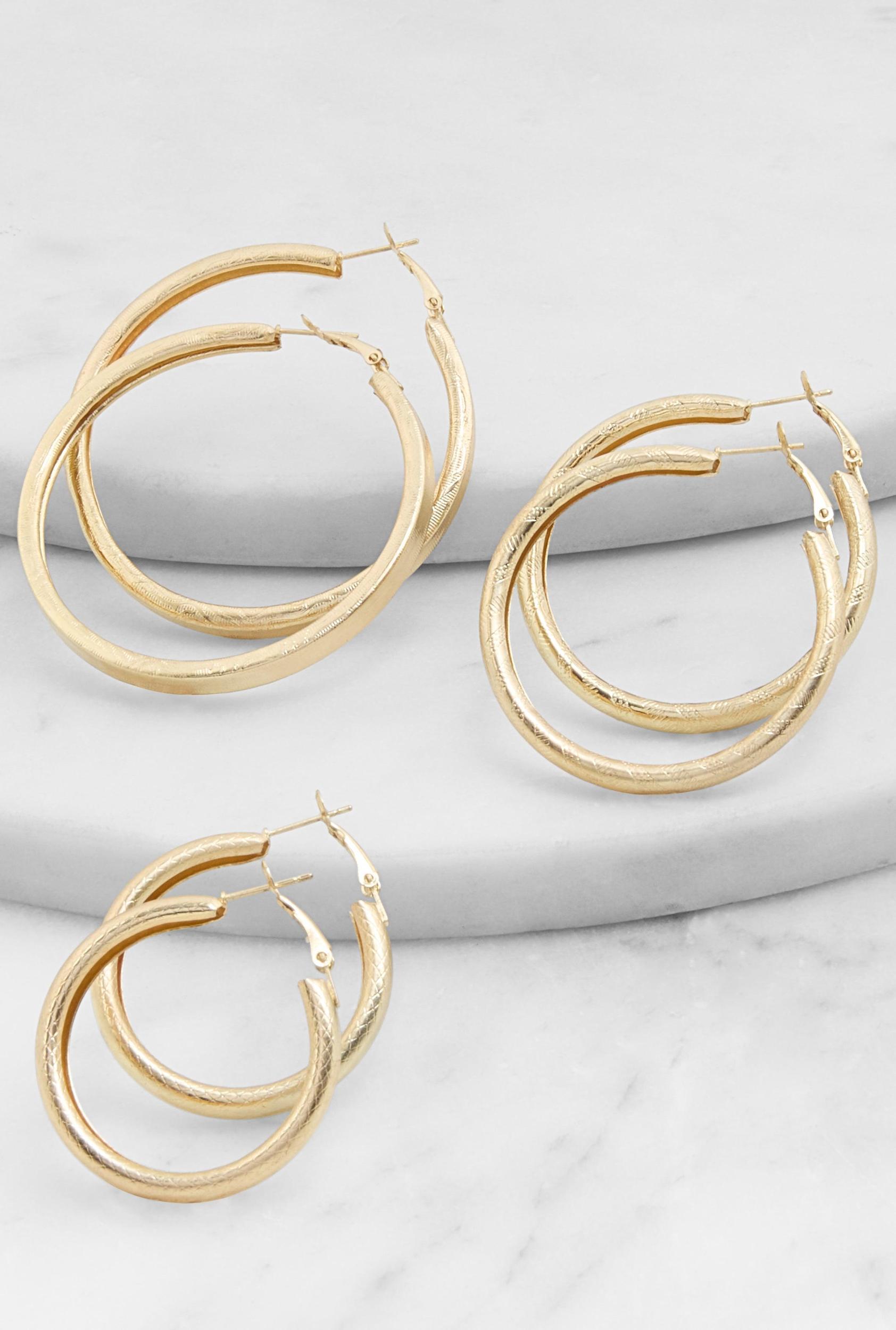 Assorted Textured Hoop Earring Trio Female Product Image