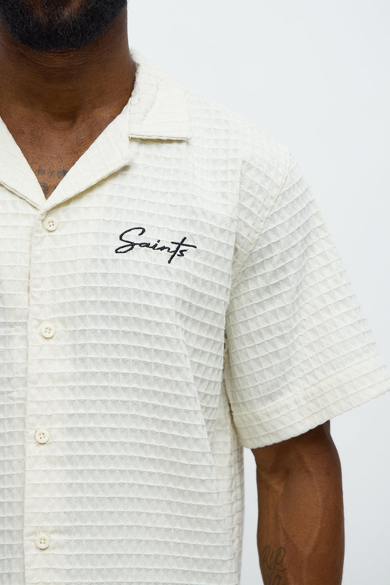 Diamond Weave Cuban Button Up Shirt - Off White Product Image