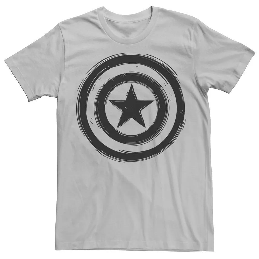 Men's Marvel Captain America Woodcut Shield Tee, Size: Medium, Silver Product Image