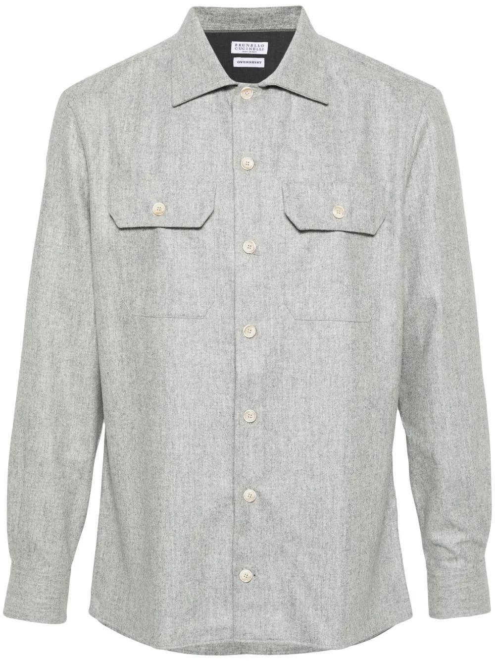 BRUNELLO CUCINELLI Grey Virgin-wool Flannel Overshirt In Gray Product Image