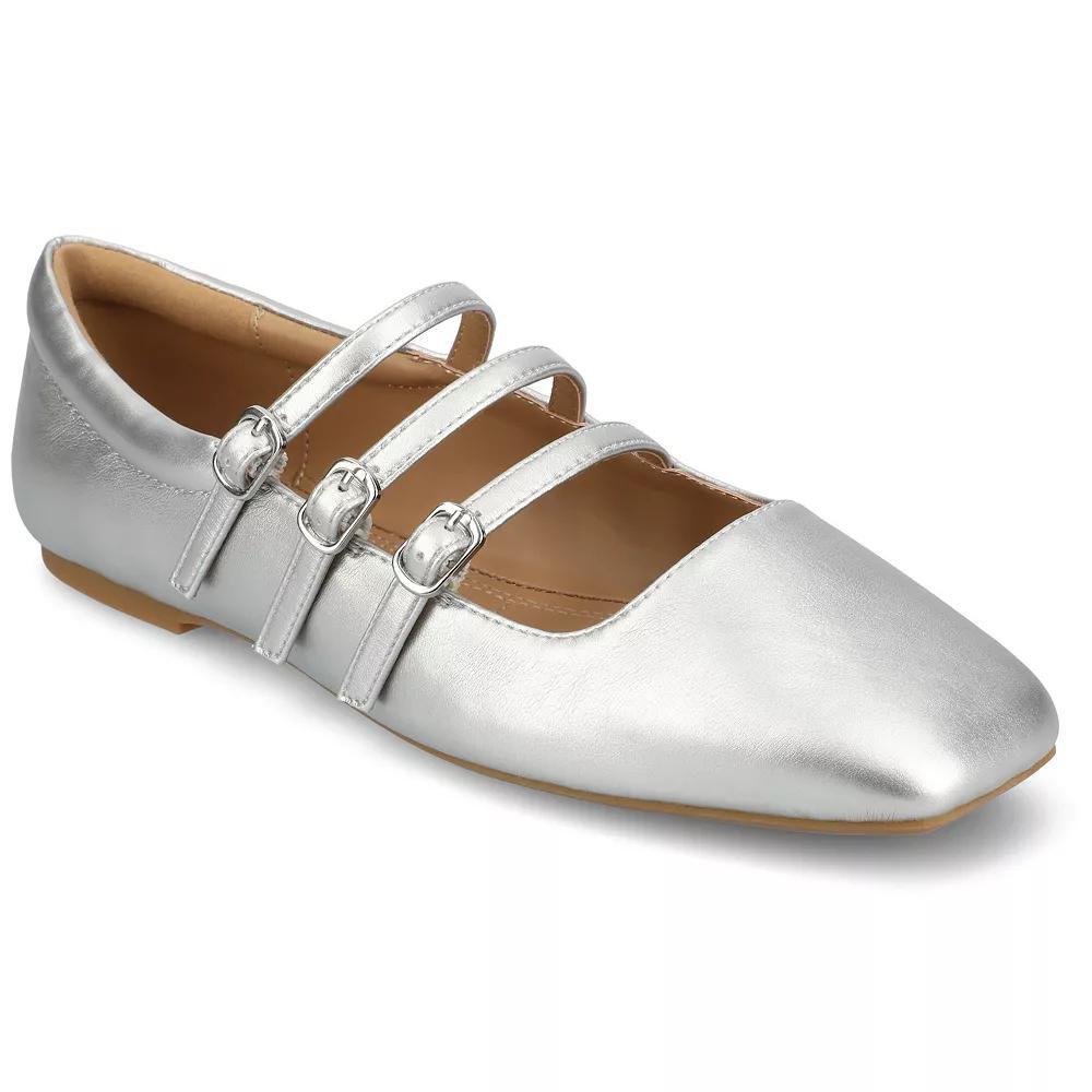 Journee Darlin Women's Tru Comfort Foam Multi Strap Square Toe Flats, Size: 11, Silver Product Image