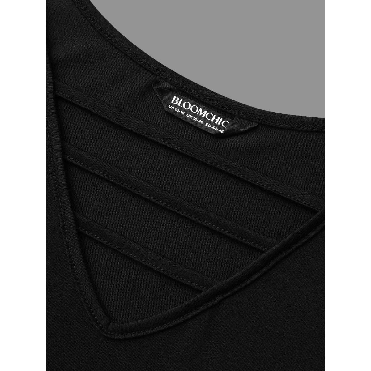Plus Size V-neck Cut Out Straight Fit Tee Black Women Casual Cut-Out V-neck Everyday T-shirts BloomChic 12/L Product Image