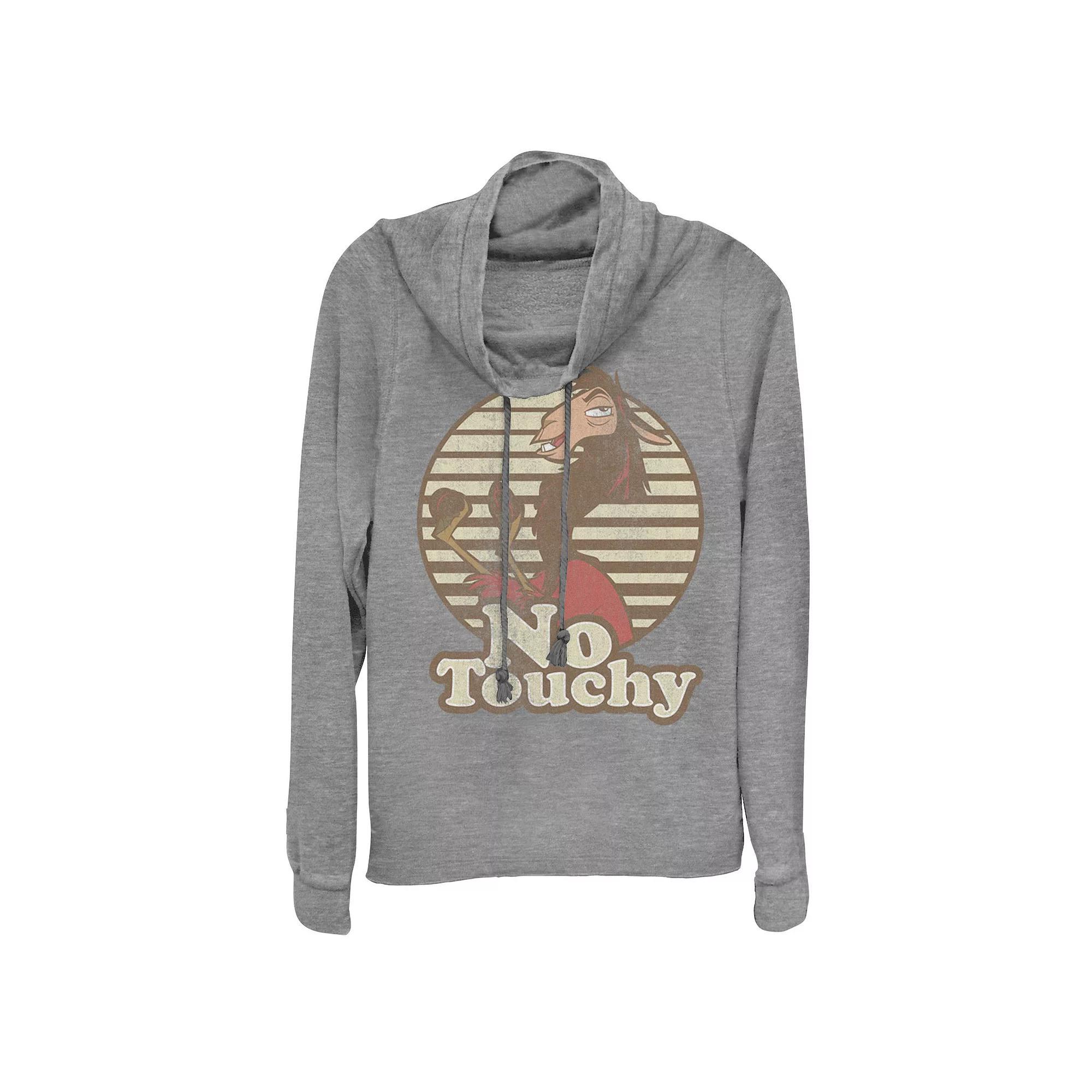 Disneys Emperors New Groove Kuzco Llama No Touchy Juniors Cowlneck Graphic Lightweight Long Sleeve, Girls Gray Grey Product Image