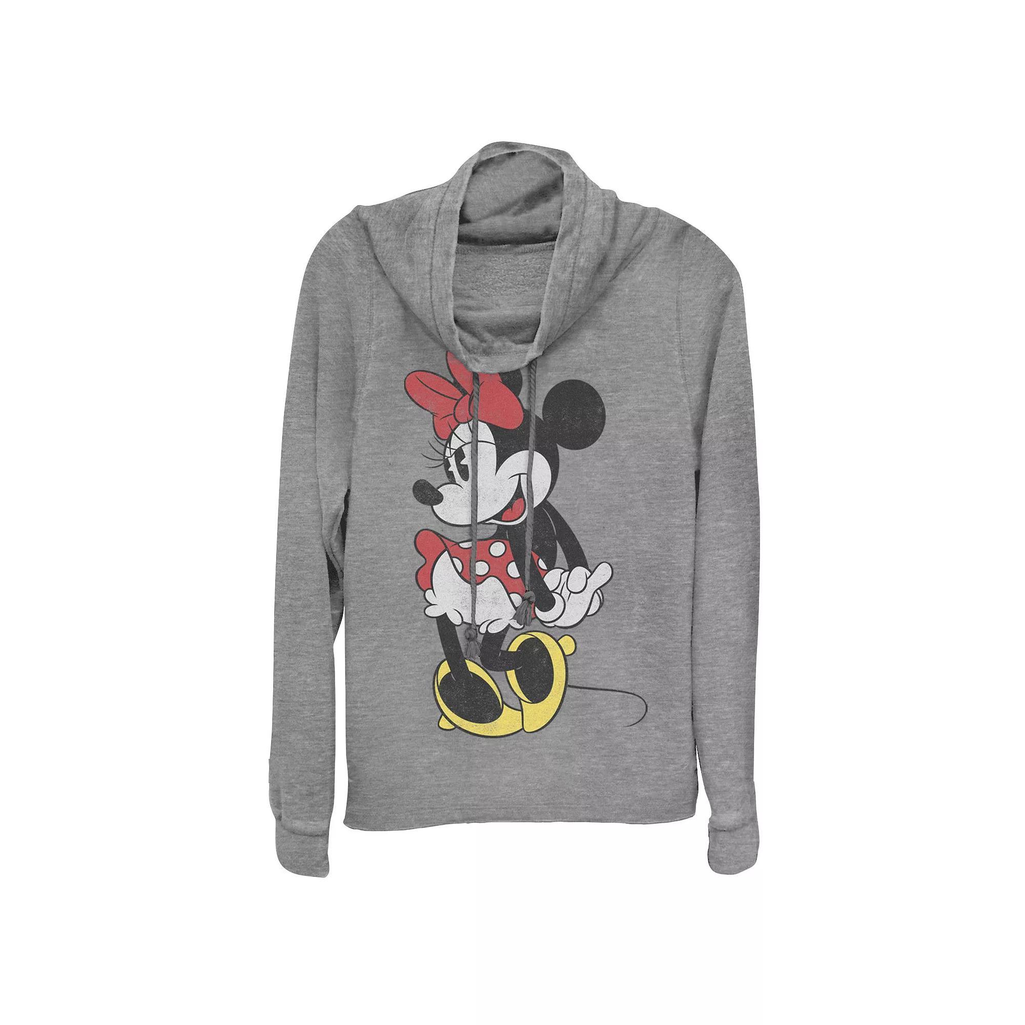 Disney's Minnie Mouse Juniors' Cowlneck Graphic Lightweight Long Sleeve, Girl's, Size: Large, Gray Grey Product Image