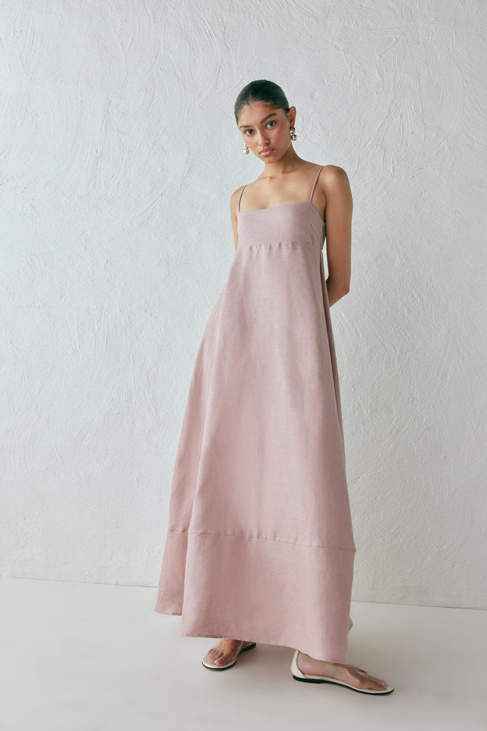 Behati Linen Maxi Dress Blush Product Image