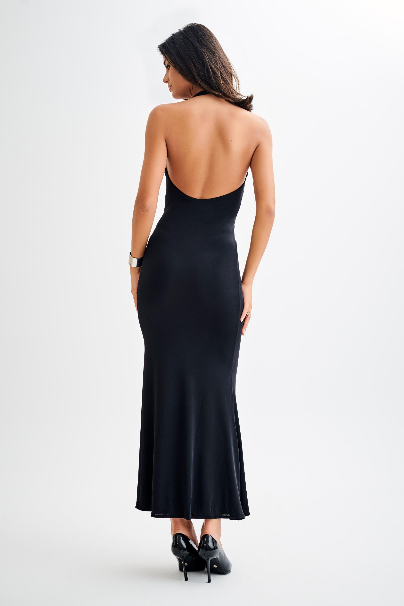 Marianne Asymmetrical Slinky Maxi Dress - Black Product Image
