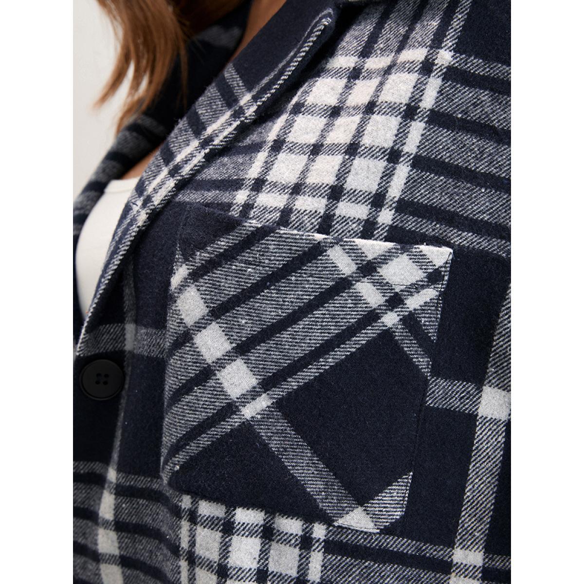Plus Size Plaid Pocket Button Up Coat Without Belt Women Indigo Casual Pocket Ladies Dailywear Winter Coats BloomChic 12/L Product Image