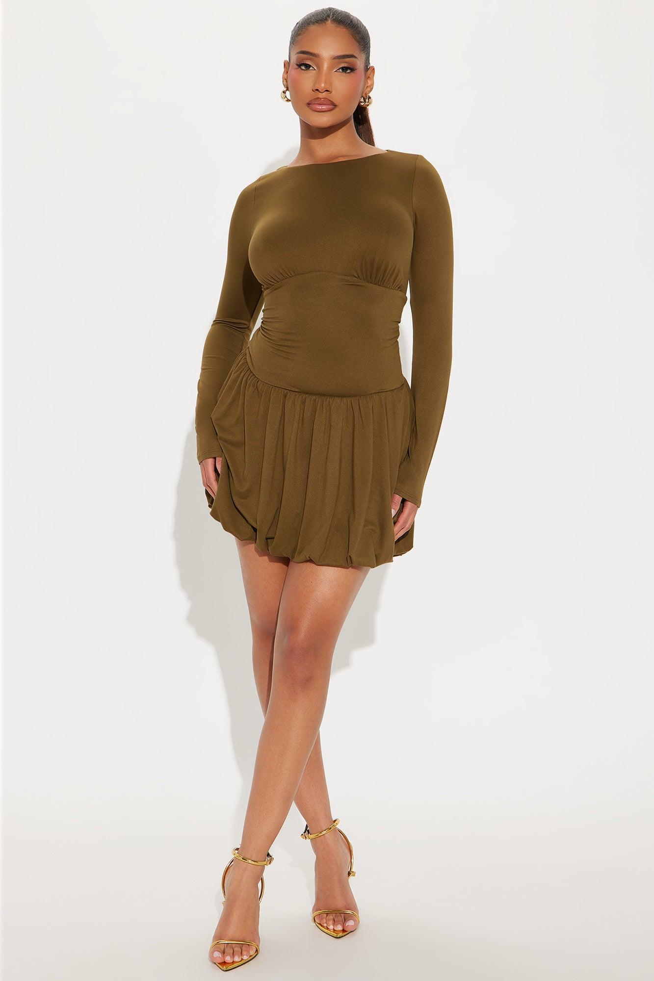 Sweet Trip Bubble Mini Dress - Olive Product Image