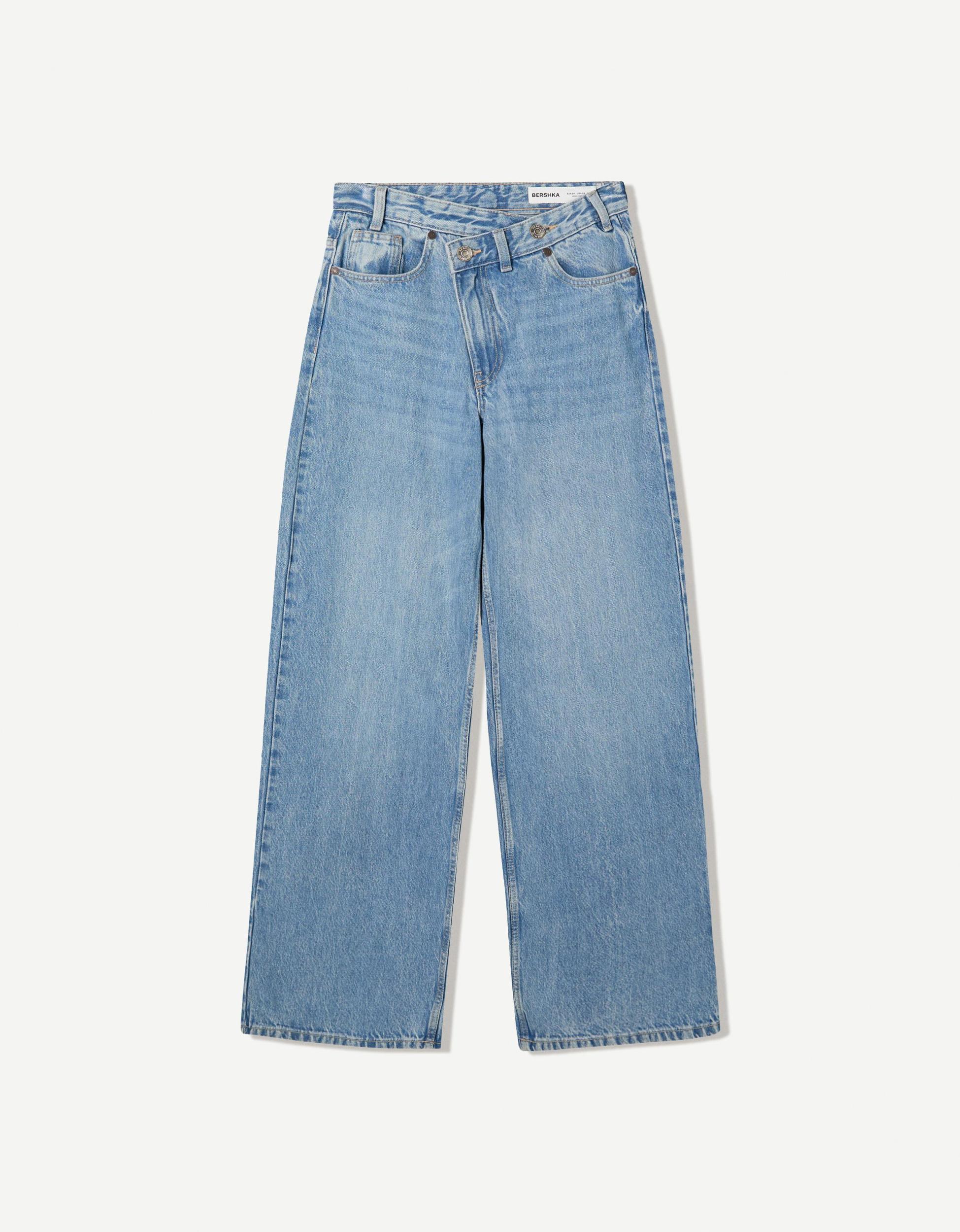 Wide leg jeans with crossover waistband Product Image