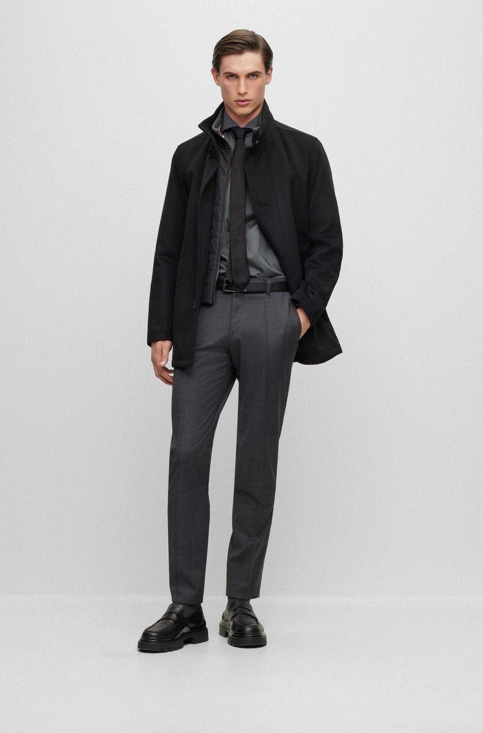 BOSS H-Coxtan Relaxed-Fit Virgin Wool Coat In Black Product Image