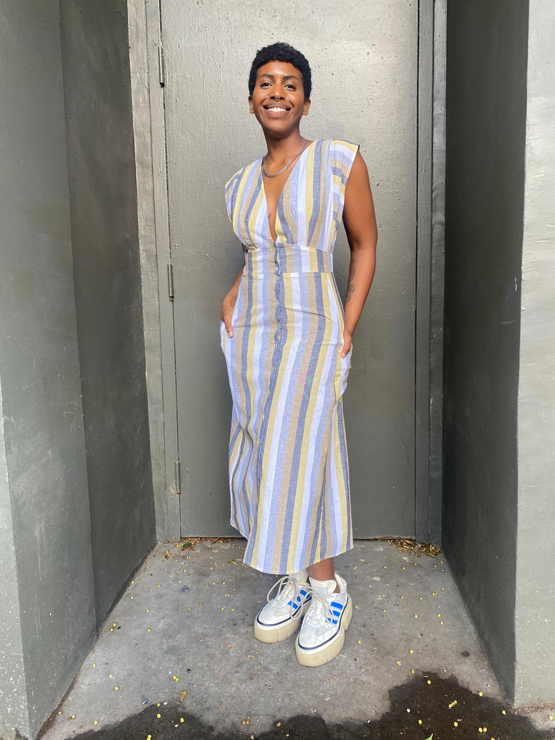 Penelope Dress in Linen Stripe Product Image