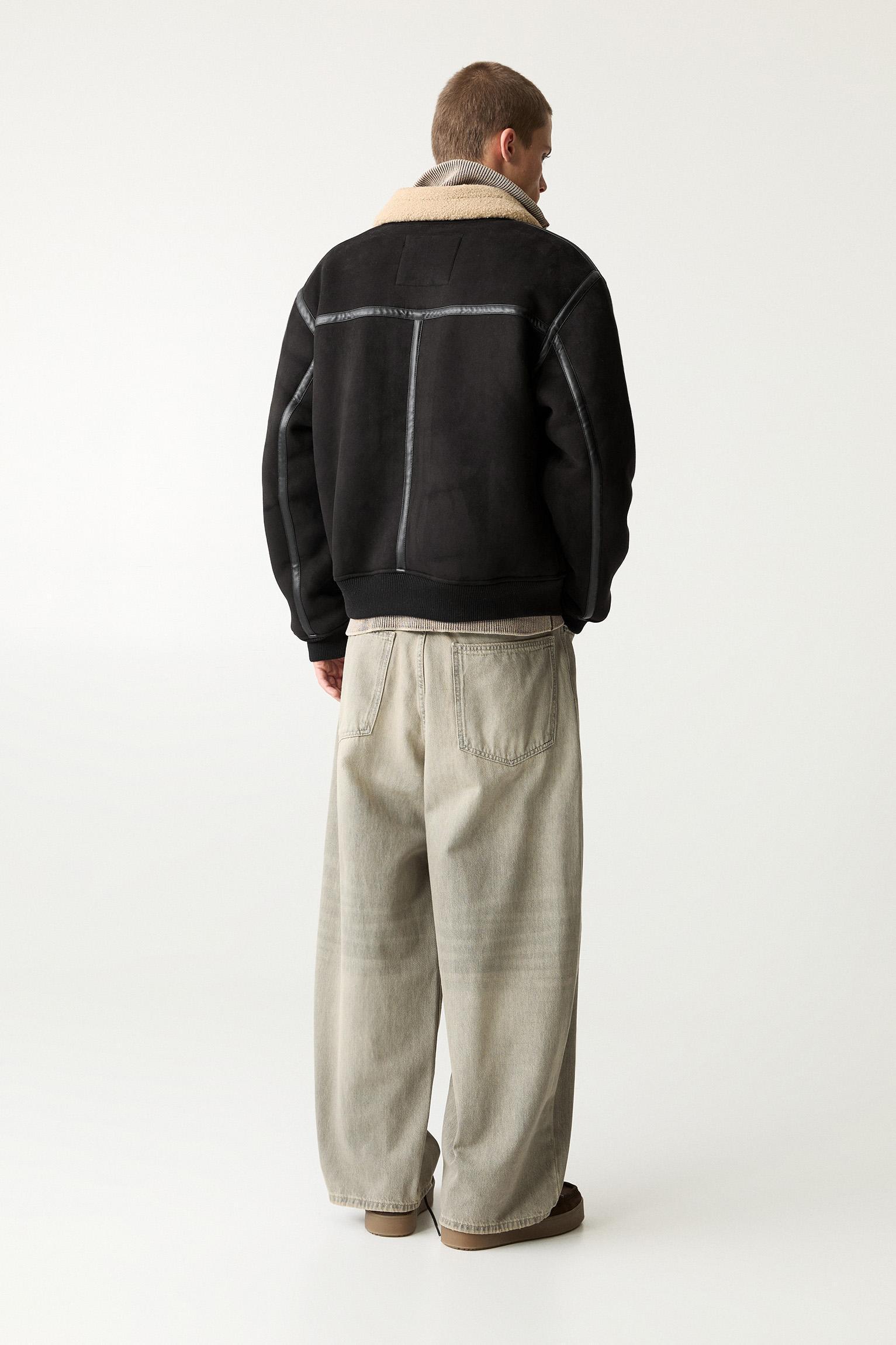 Faux suede jacket with faux shearling lining Product Image