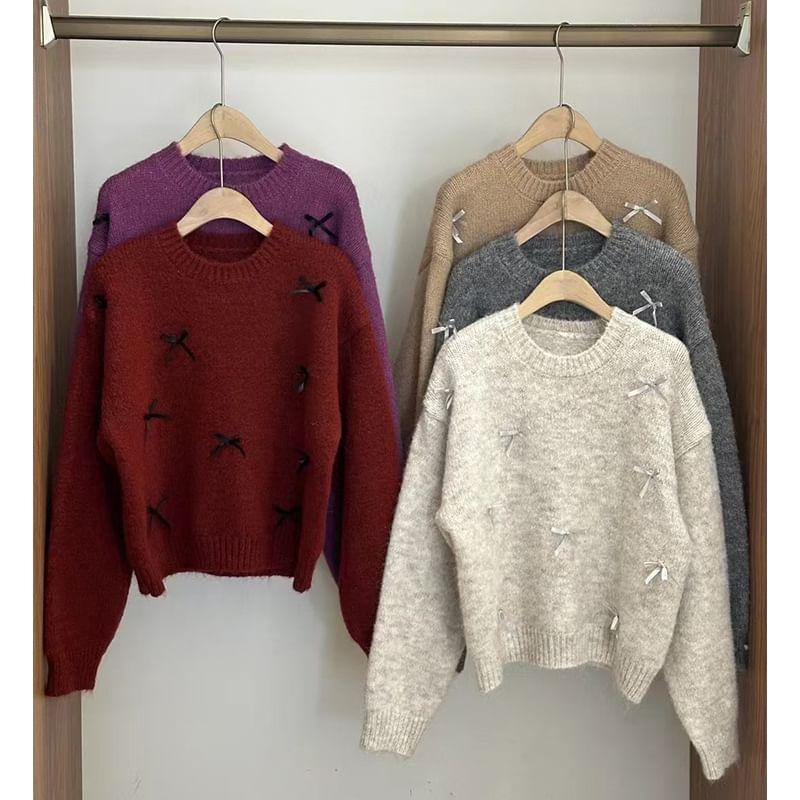 Round Neck Bow Sweater Product Image