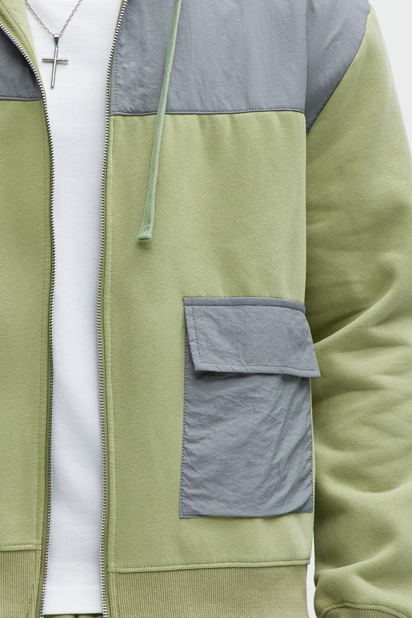 Diamond Zip Up Hoodie - Olive Product Image