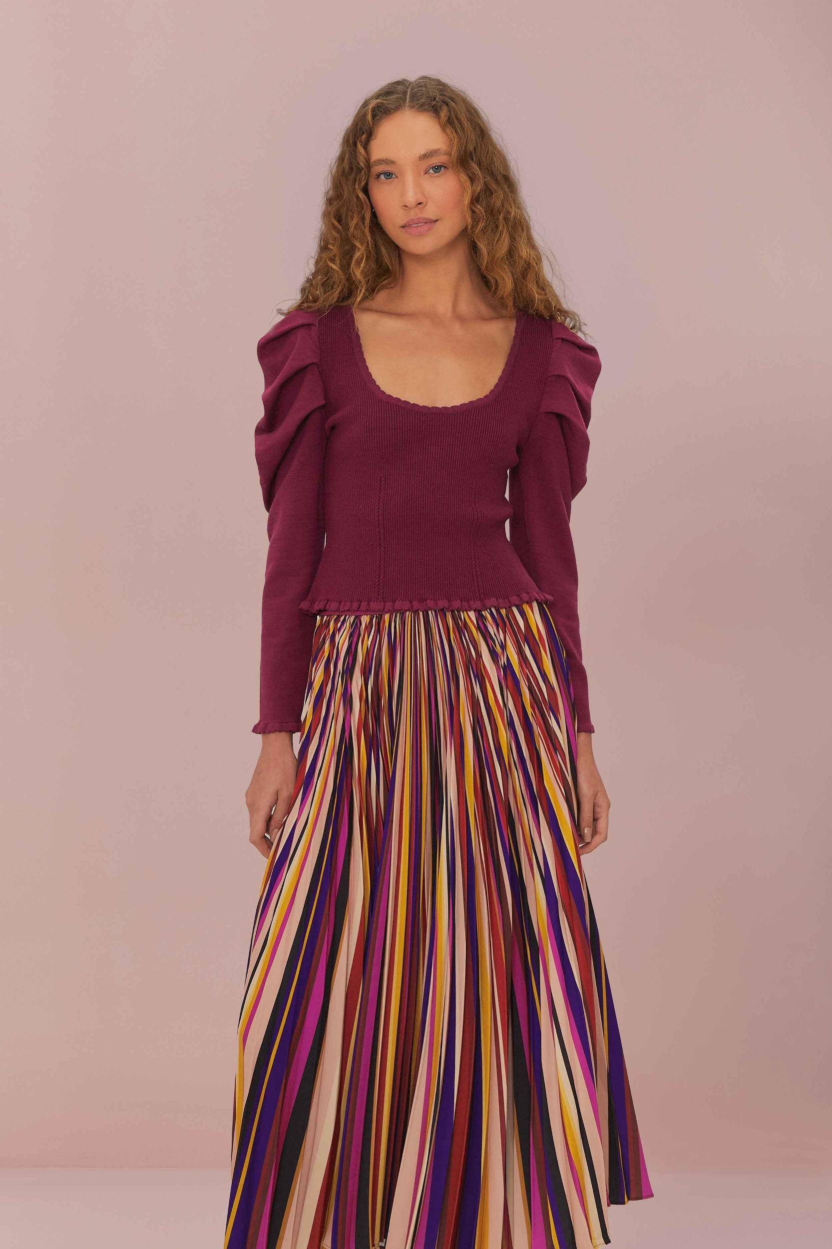 Multicolor Diagonal Stripes Pleated Maxi Skirt, DIAGONAL STRIPES MULTICOLOR / XS Product Image