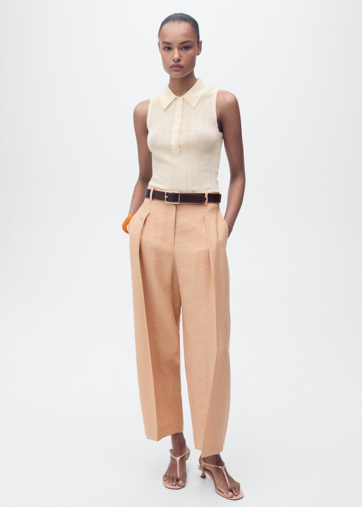 Straight-fit lyocell pants with pleats - Women | MANGO USA Product Image