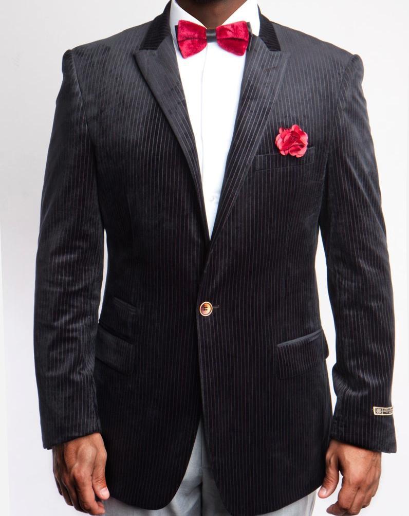 Empire Collection - Velvet Regular Fit Vintage Floral Blazer in Navy Product Image