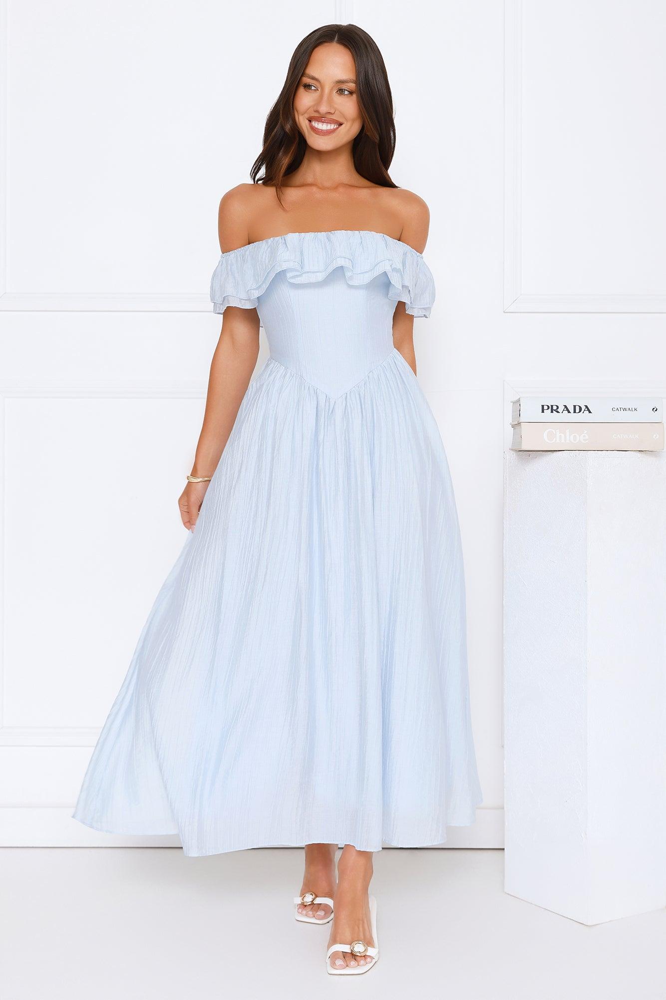 Twilight Sonata Off Shoulder Maxi Dress Blue Product Image
