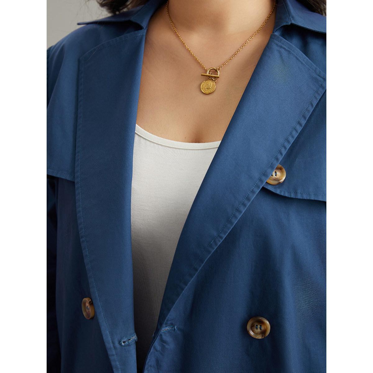 Plus Size Anti-Wrinkle Solid Pocket Button Up Windbreaker Women Blue Casual Plain Ladies Dailywear Winter Coats BloomChic 22-24/3X Product Image