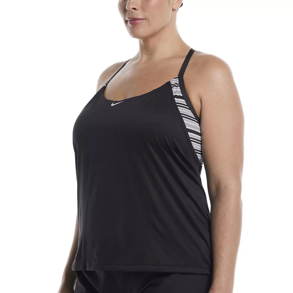 Plus Size Nike Layered Tankini Swim Top, Women's, Size: 3XL, Black Product Image