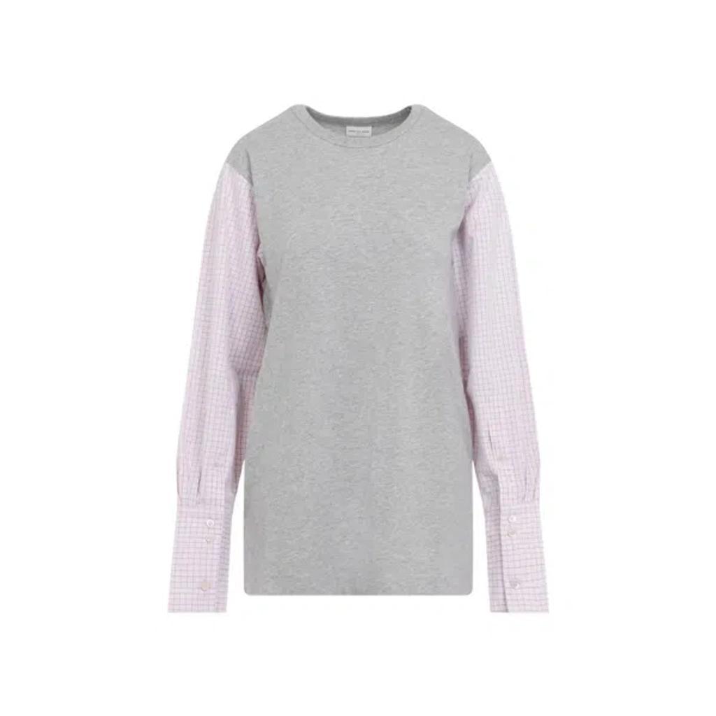 DRIES VAN NOTEN Womens Grey Melange Heos Contrast-sleeved Cotton-jersey T-shirt Product Image