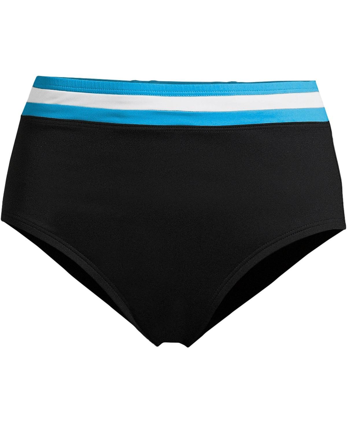Plus Size Lands' End Chlorine Resistant Pocket High-Waisted Bikini Swim Bottoms, Women's, Size: 18 W, Black Turquoise Product Image