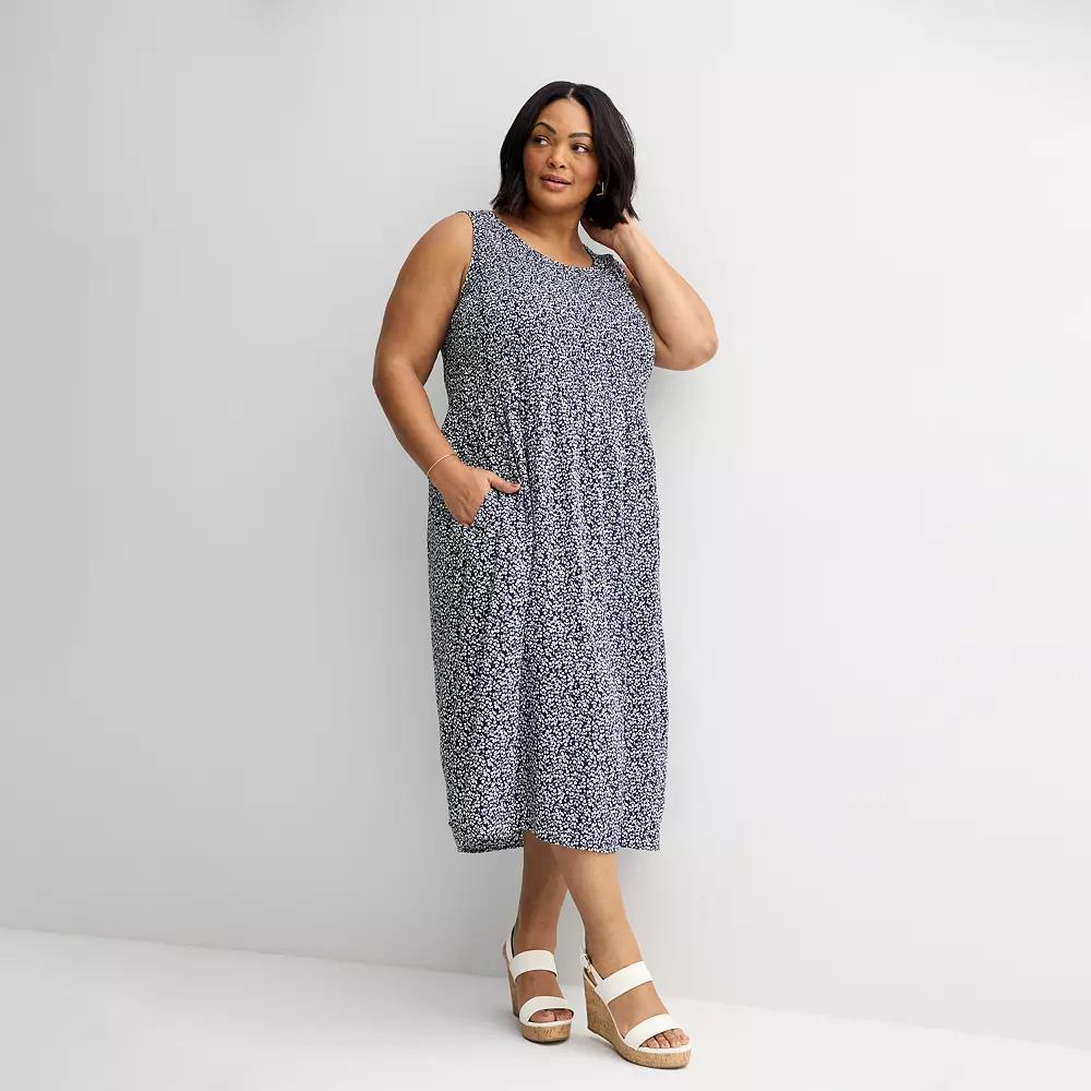 Plus Size Croft & Barrow® Smocked Midi Dress, Women's, Size: 5XL, Blue Tiny Blooms Product Image