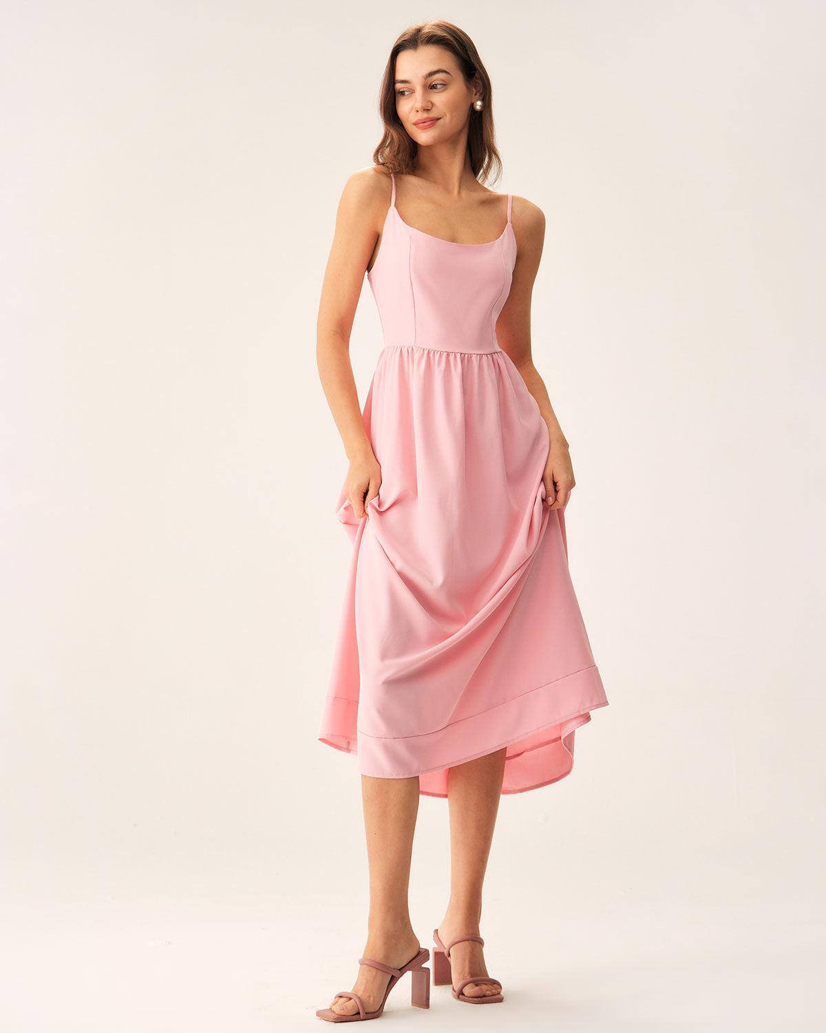 Pink A-Line Slip Midi Dress Product Image