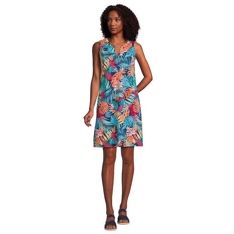 Women's Lands' End Splitneck Swim Cover-Up Dress, Size: Medium, Navy White Paisley Product Image
