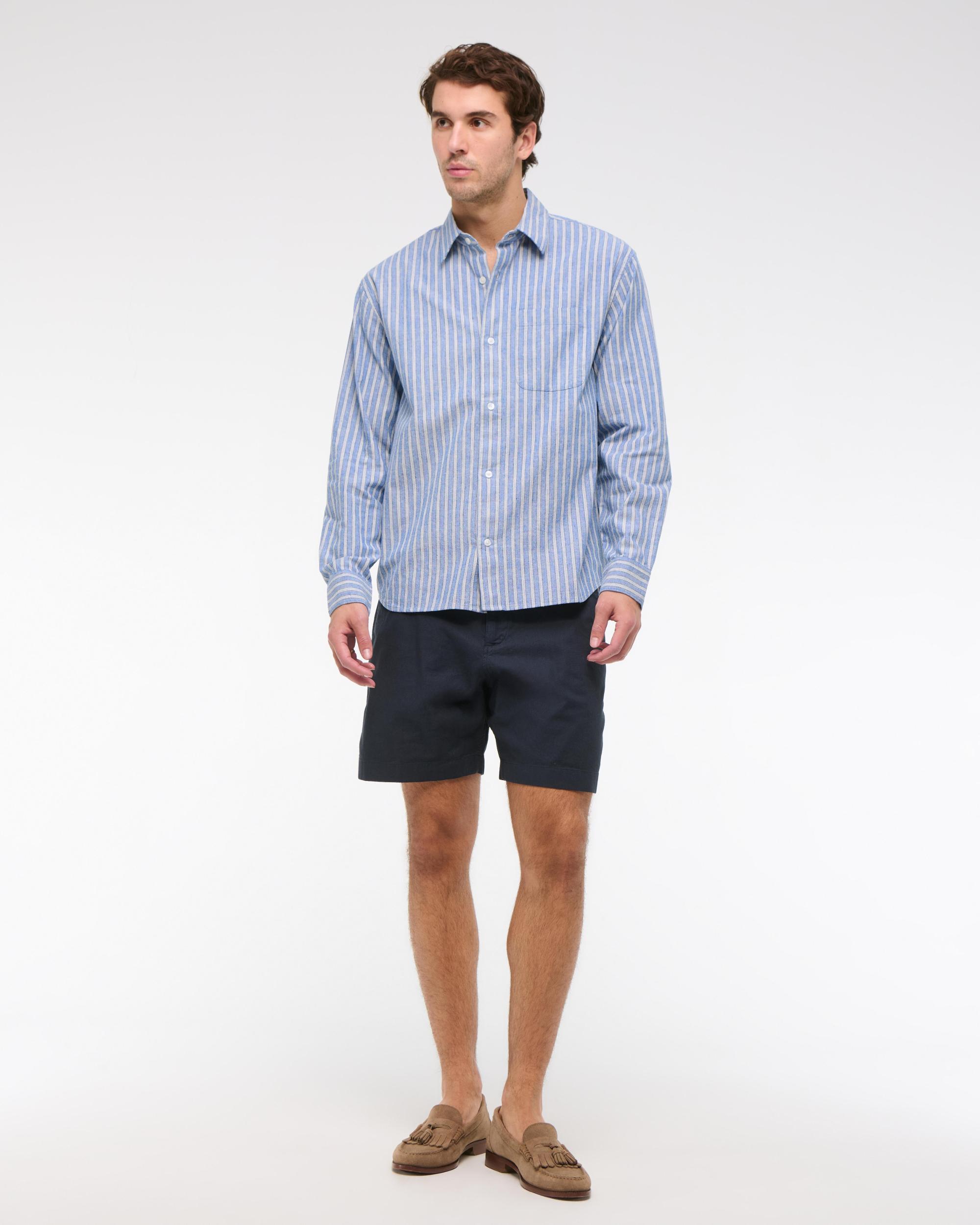 Summer Linen-Blend Button-Up Shirt Product Image