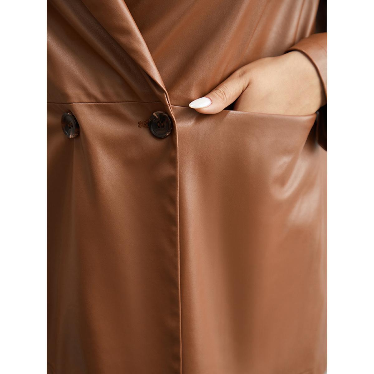 Plus Size Lapel Collar Pocket Button Up Blazer Tan Women Dailywear Plain Plain Sleeve Long Sleeve Lapel Collar 22-24/3X Pocket Casual Blazers BloomChic Product Image