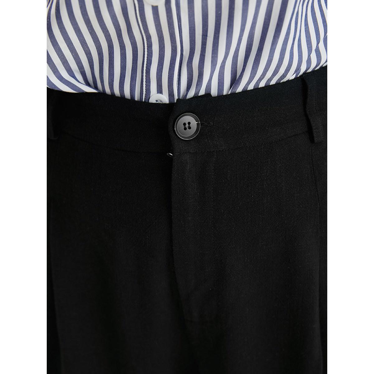 Plus Size Plain Pocket Straight Leg Pants Women Black Office Straight Leg High Rise Work Pants BloomChic 14-16/1X Product Image