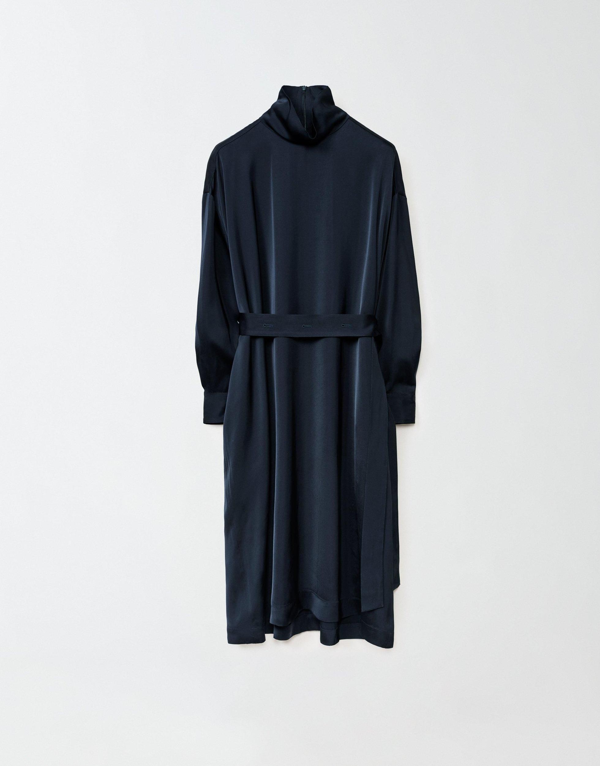 FABIANA FILIPPI Viscose Satin Dress With High Collar And Self Belt In Blue Product Image