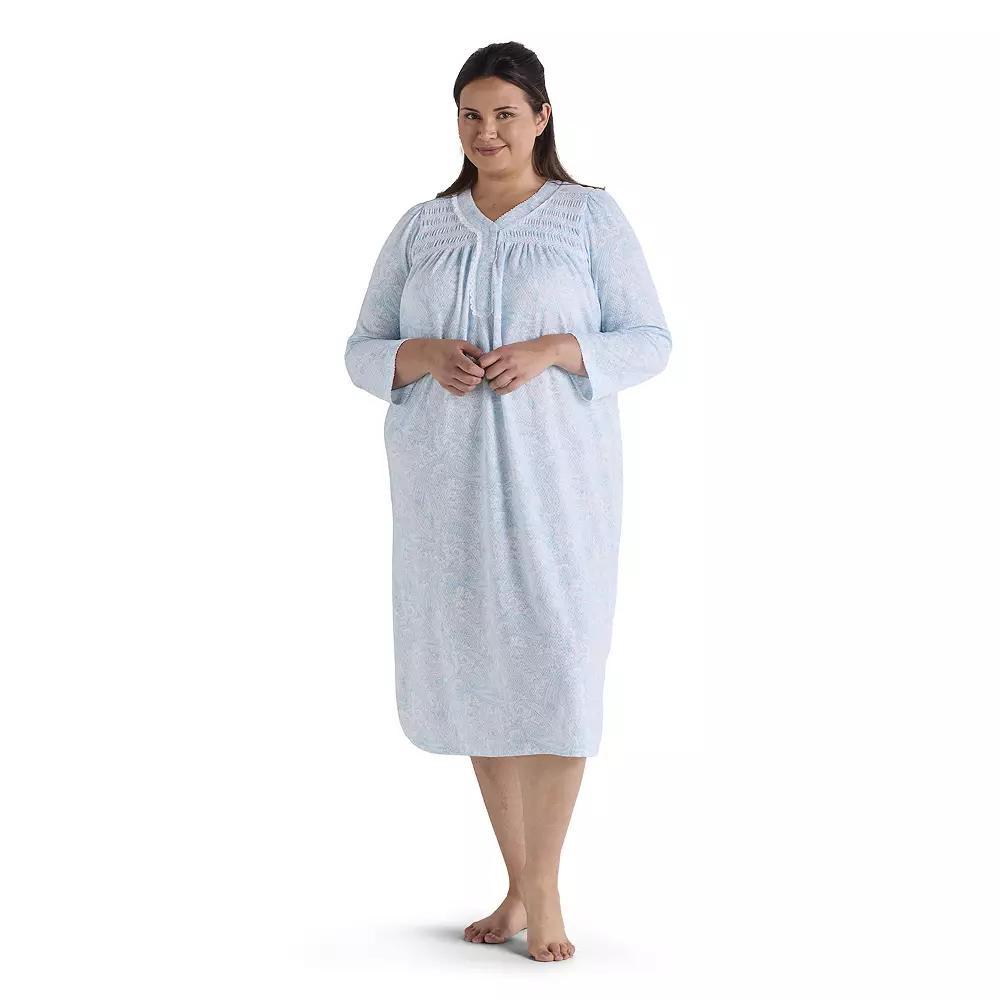 Plus Size Miss Elaine Essentials Honeycomb Long Gown, Womens Blue Paisley Product Image