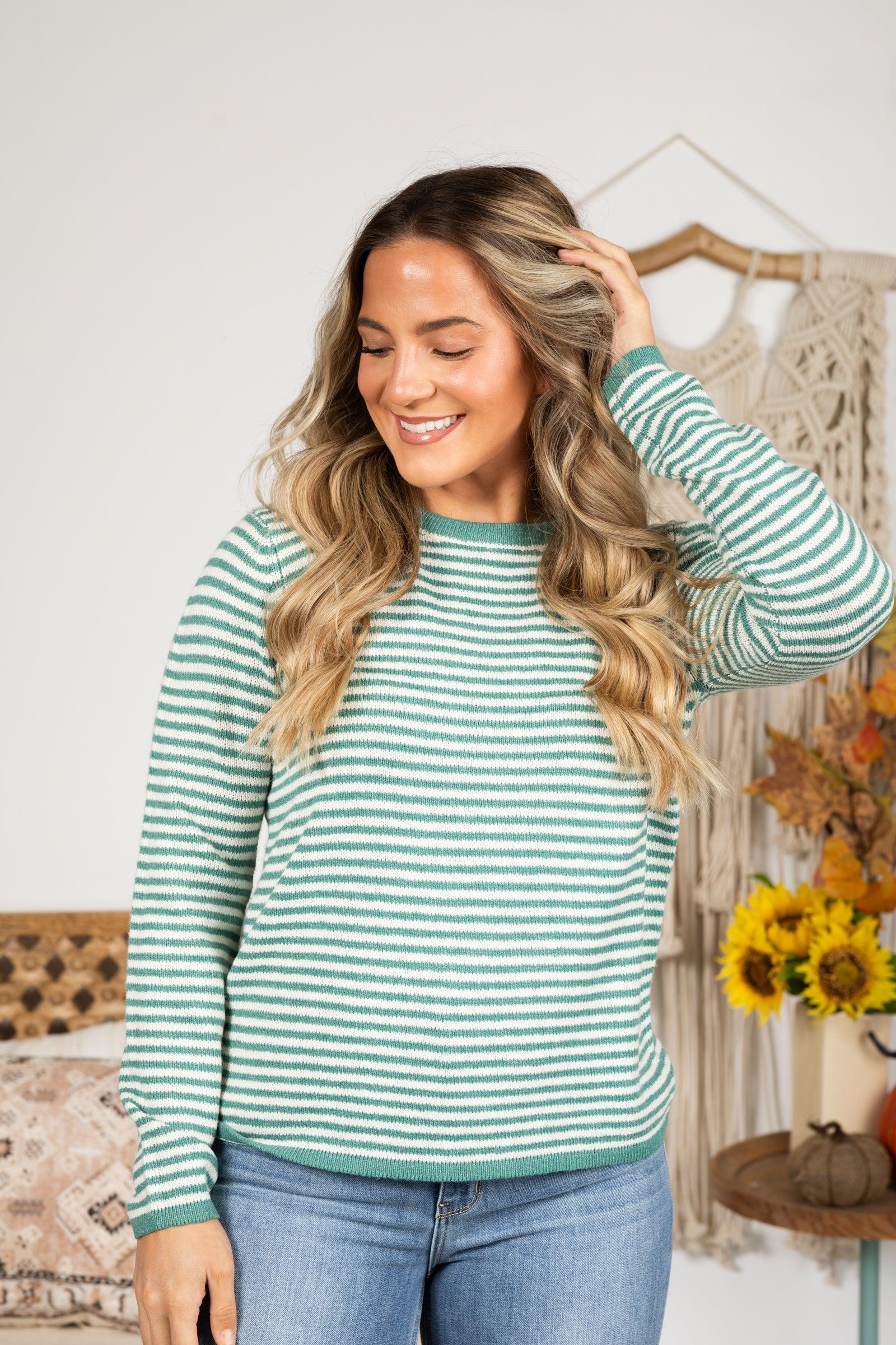Striped Crewneck Pullover Sweater Knit Top Product Image