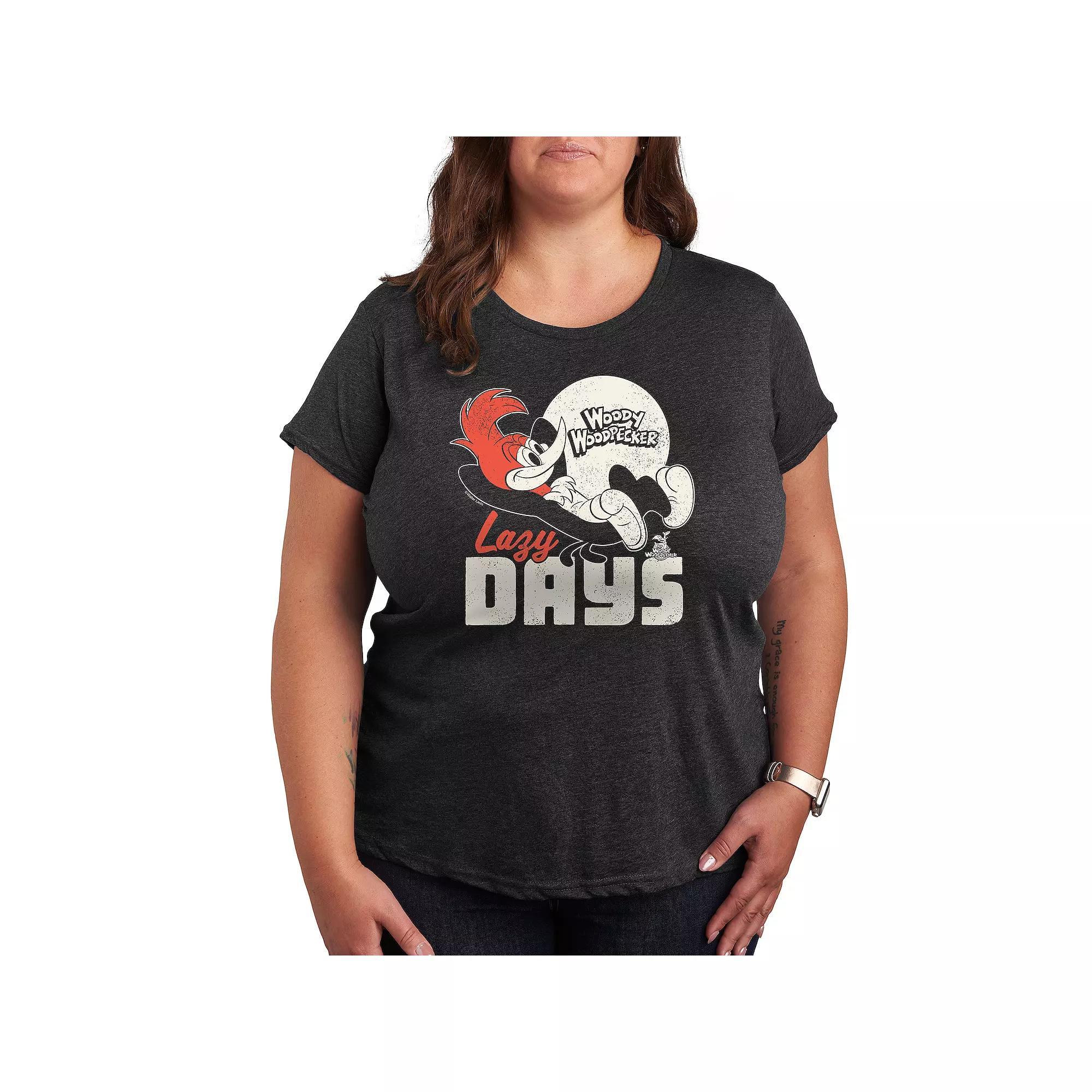Plus Woody Woodpecker Lazy Days Graphic Tee, Womens Heather Grey Product Image