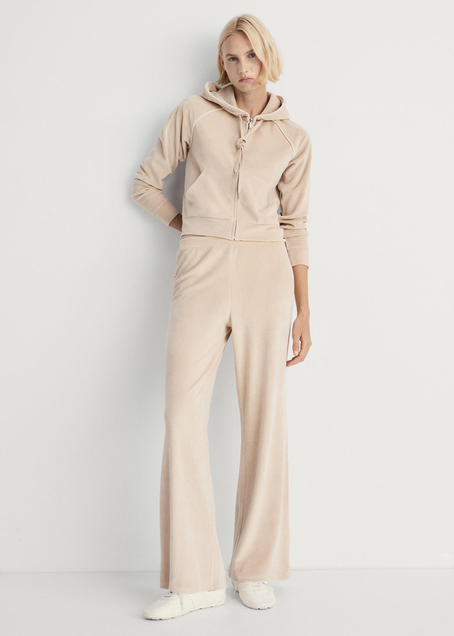 Soft-touch velour pants - Women | MANGO USA Product Image