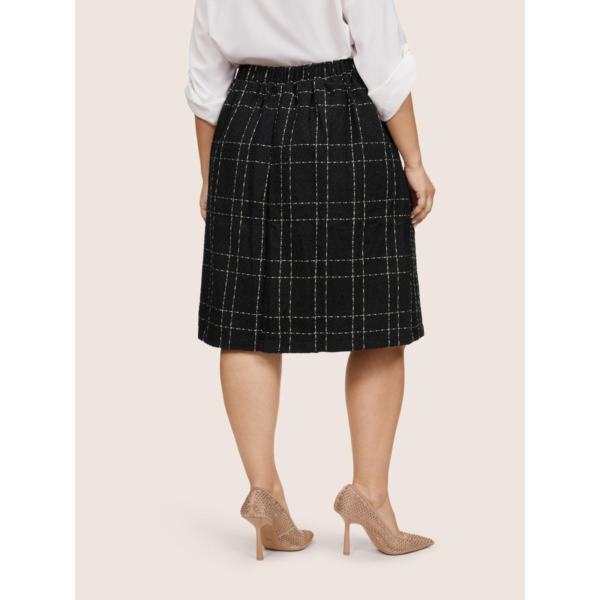 Plus Size Plaid Patched Pocket Stitch Skirt Women Black Glamour Stitch No stretch Pocket Going out Skirts BloomChic 26/4X Product Image